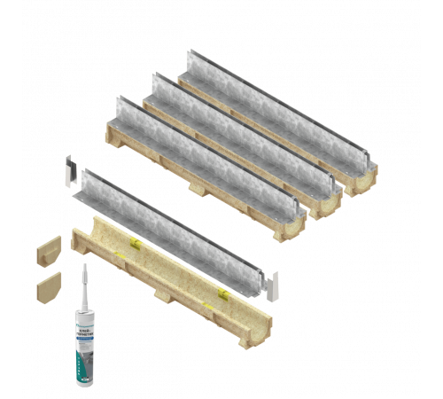 Комплект лотків водовідвідних полімербетонних Base DN100 H200 з насадкою щілинною оцинкованою В125, 4м.