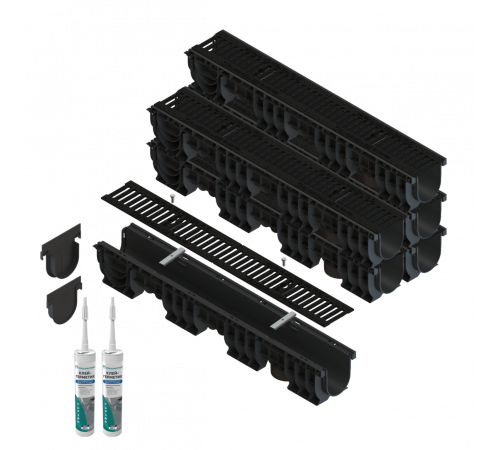 Комплект лотків водовідвідних пластикових Base DN100 H150 з чавунними решітками С250, 6м.