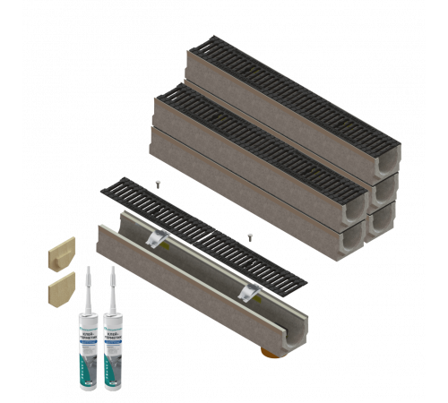 Комплект лотків водовідвідних бетонних Base DN100 H150 з чавунними решітками C250 6м.